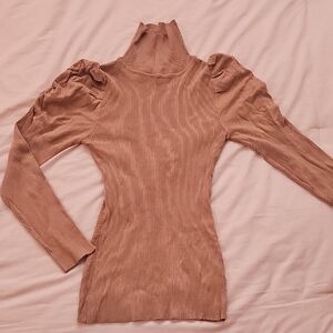 Elegant Long Sleeve Ribbed Top - Tan